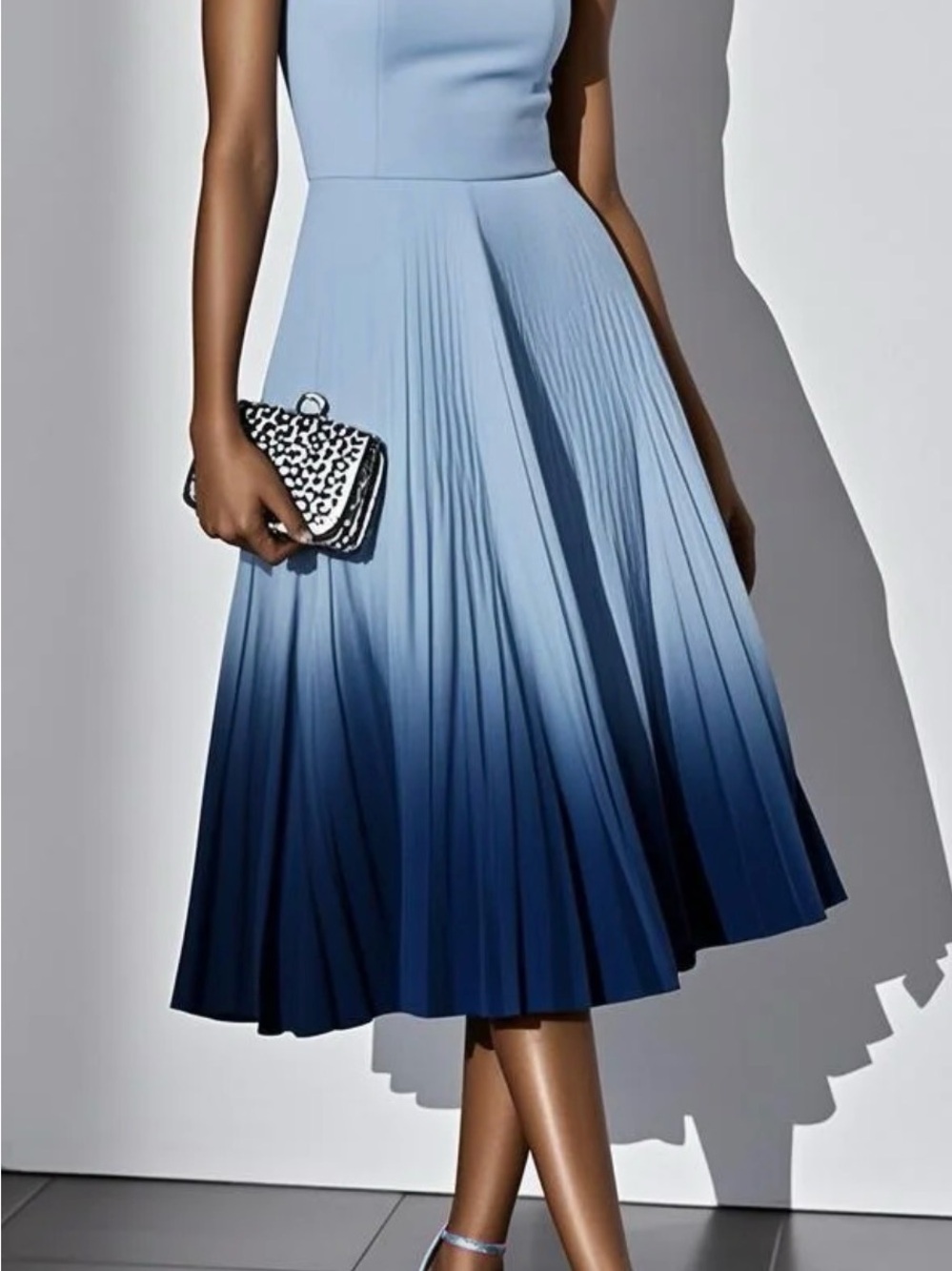 Women's Ombre Light to Navy Blue Pleated Maxi Dress #355 - Picture 7 of 12